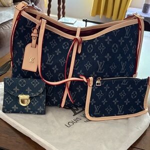 Louis Vuitton Navy Monogram Denim Shoulder Bag with Pouch and Wallet